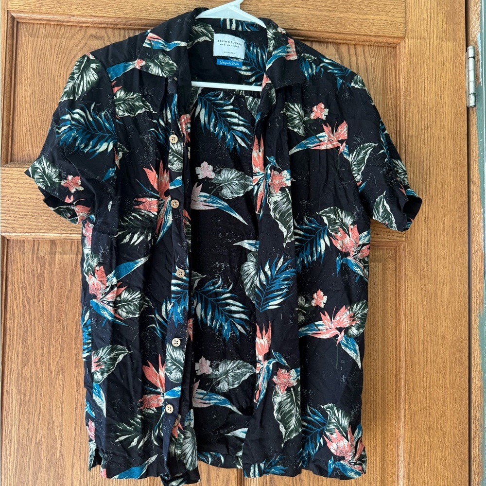 Goodfellow & Co Black Tropical Floral Button Down Shirt